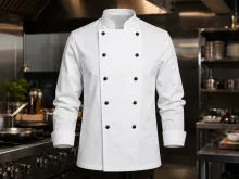 Chef jacket lengan panjang premium untuk fine dining hotel di Bali